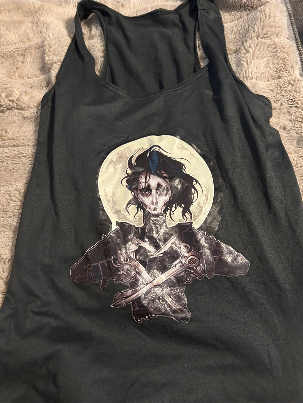 Black Graphic Racerback Tank Top Halloween Edward scissors hand